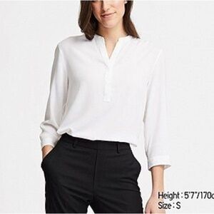 UNIQLO Women’s White 3/4 Sleeve Blouse with Mandarin Collar Size XL